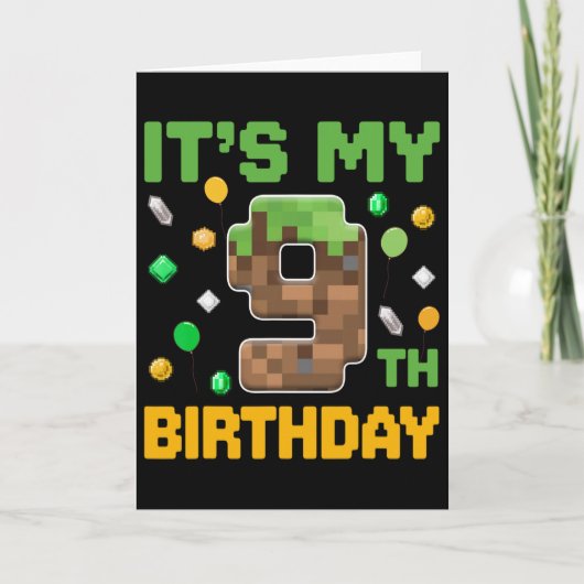 Birthday Boy It's My 9th Birthday Gamer Pixel Numb カード (正面)