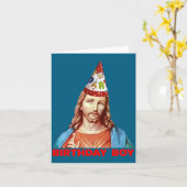 Birthday Boy Jesus Funny Christmas Party Hat Long  カード (黄色い花)