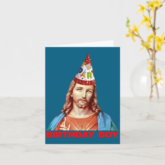 Birthday Boy Jesus Funny Christmas Party Hat Long  カード (黄色い花)