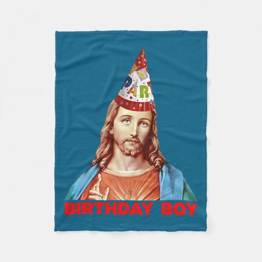Birthday Boy Jesus Funny Christmas Party Hat Long フリースブランケット (正面)