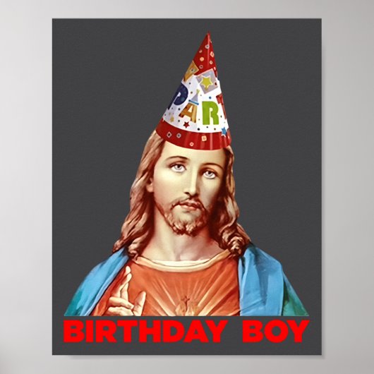 Birthday Boy Jesus Funny Christmas Party Hat Long ポスター (正面)
