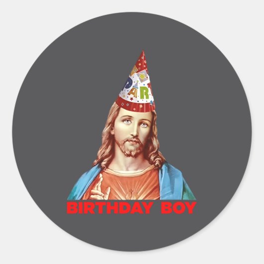 Birthday Boy Jesus Funny Christmas Party Hat Long ラウンドシール (正面)