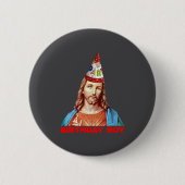 Birthday Boy Jesus Funny Christmas Party Hat Long  缶バッジ (正面)
