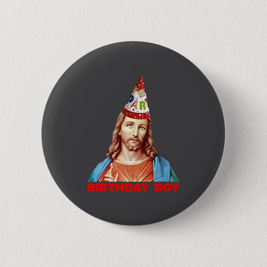 Birthday Boy Jesus Funny Christmas Party Hat Long 缶バッジ (正面)