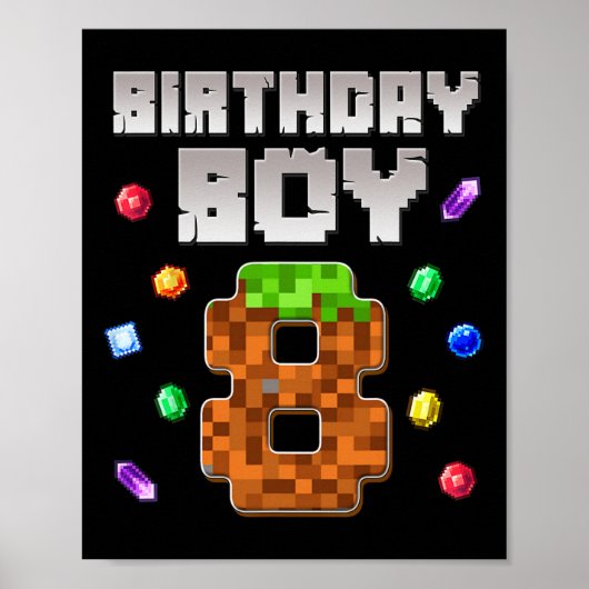 Birthday Boy Kids 8th Birthday 8 Year Old Gamer Pi ポスター (正面)