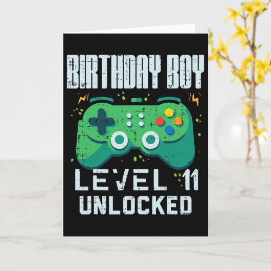 Birthday Boy Level 11 Unlocked Gamer Controller 11 カード (黄色い花)