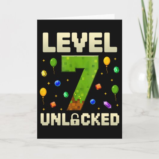 Birthday Boy Level 7 Unlocked 7th Birthday Pixel G カード (正面)