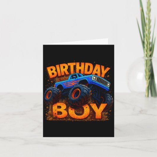 Birthday Boy Monster Truck Funny Family Matching カード (正面)