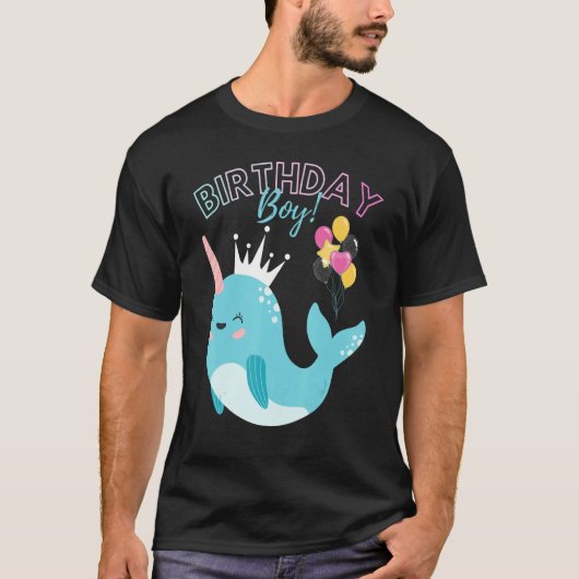 Birthday Boy Narwhals Boys Kids Birthday Party Sq Tシャツ (正面)
