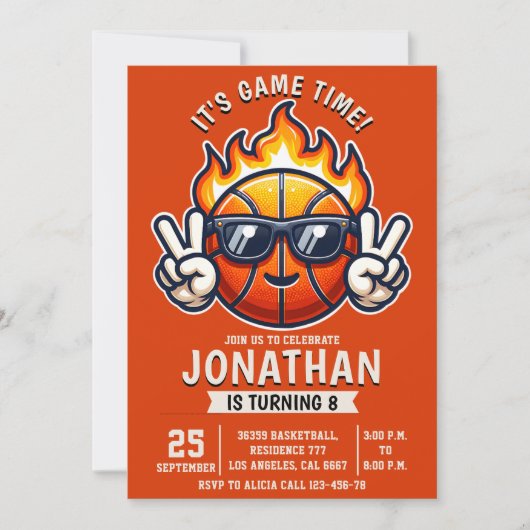  Birthday Boy party with a basketball Ball theme 招待状 (正面)