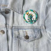 Birthday Boy Personalized Teal and Gold Dragon 缶バッジ (インサイチュ)