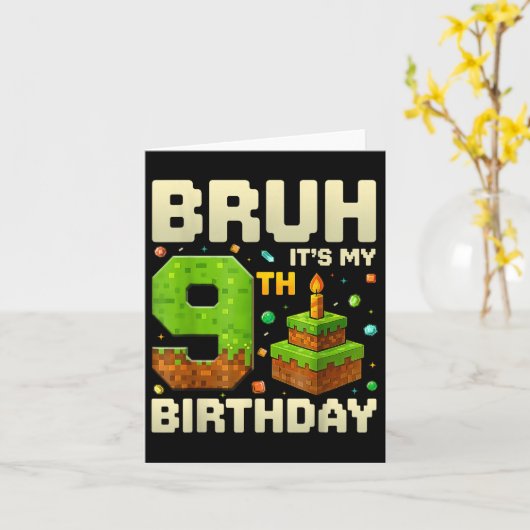 Birthday Boy Pixel Bruh Its My 9th Birthday Gaming カード (黄色い花)