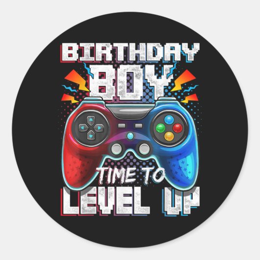 Birthday Boy Time Gamer Level Up Video Game ラウンドシール (正面)