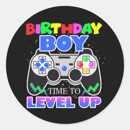 Birthday Boy Time to Level Up Video Game Birthday ラウンドシール (正面)