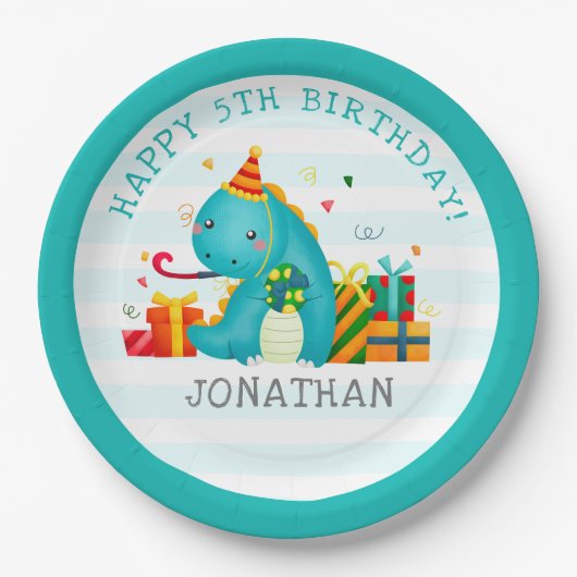 Birthday Boy with Dinosaurs Theme ペーパープレート (正面)
