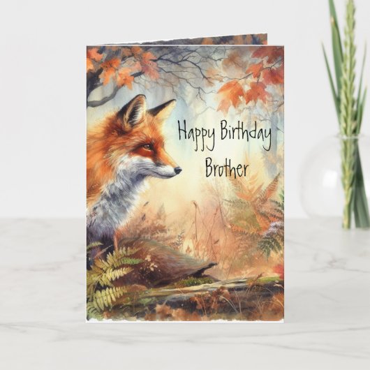 Birthday Brother Fox Forest Wildlife Animals Art カード (正面)