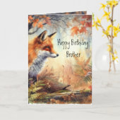 Birthday Brother Fox Forest Wildlife Animals Art カード (黄色い花)