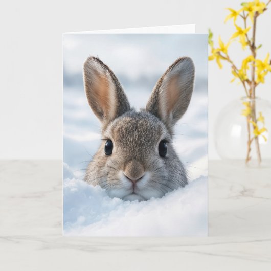 Birthday Bunny In a Deep Snowdrift カード (黄色い花)