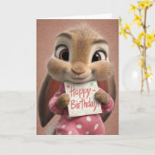 Birthday Bunny in Pink & White Polka Dot Pajamas カード (黄色い花)