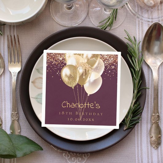Birthday burgundy rose gold balloons スタンダードカクテルナプキン