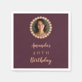 Birthday burgundy rose gold photo diamonds スタンダードカクテルナプキン (正面)