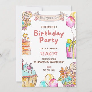 Birthday Cake Kids Party Invitation  招待状