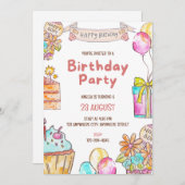 Birthday Cake Kids Party Invitation  招待状 (正面/裏面)