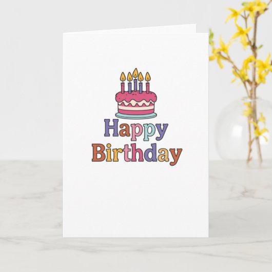 Birthday Cake Motif Card Folded Blank Inside カード (黄色い花)