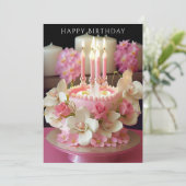 Birthday Cake  Pink Candles Lovely Flowers カード (スタンド正面)