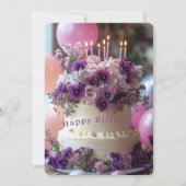 Birthday Cake Purple Pansies Hydrangea Birthday カード (正面)