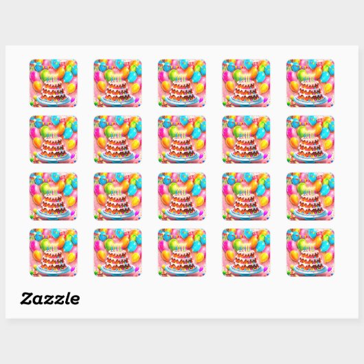Birthday cake stickers or envelope seals スクエアシール (シート)