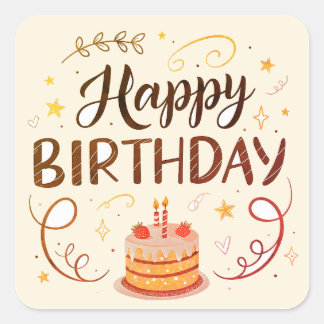 Birthday cake stickers or envelope seals スクエアシール