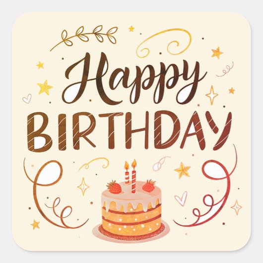 Birthday cake stickers or envelope seals スクエアシール (正面)