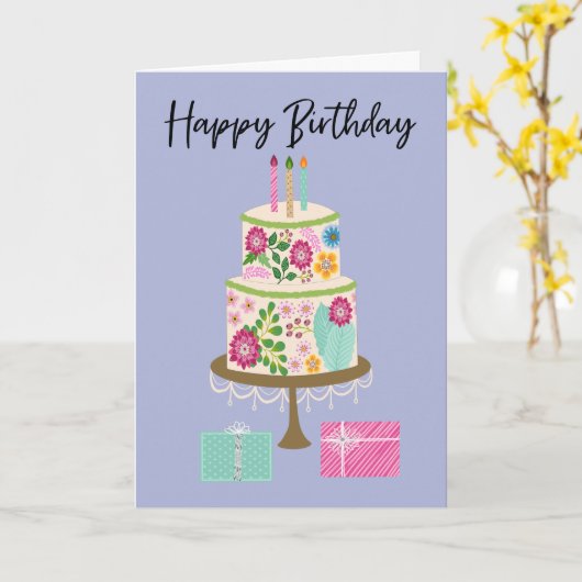Birthday Cake with Presents カード (黄色い花)