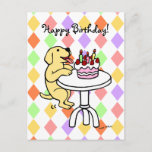 Birthday Cake Yellow Labrador Cartoon ポストカード<br><div class="desc">Unique and funny Labrador Retriever Art painted by Naomi Ochiai from Japan. Great fun gifts for dog lovers who own Yellow Labradors!  An adorable Yellow Labrador looks like he/she wants to have a piece of yummy cake!! :)  You can customize text and more!</div>