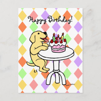 Birthday Cake Yellow Labrador Cartoon ポストカード