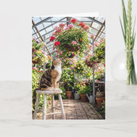 Birthday Calico Cat on a Greenhouse Stool カード (正面)