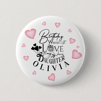 Birthday Calligraphy Custom Name Minimalist Hearts 缶バッジ