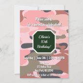 Birthday Camouflage Pink Green Cute Girl  招待状 (正面)
