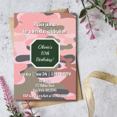 Birthday Camouflage Pink Green Cute Girl  招待状