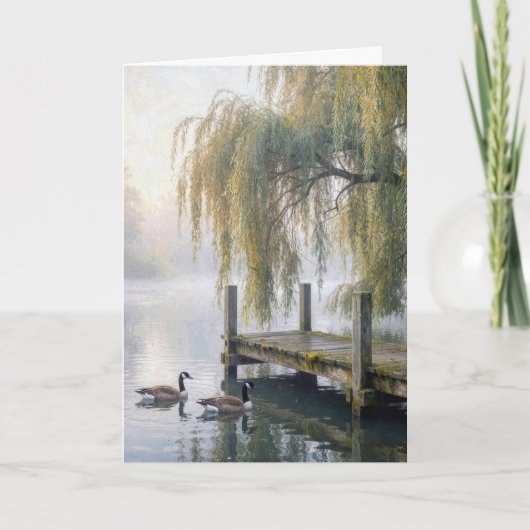 Birthday Canada Geese with Lake Dock カード (正面)
