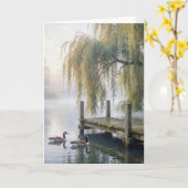 Birthday Canada Geese with Lake Dock カード (黄色い花)