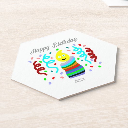 Birthday Candle Greetings Hexagon Paper Coaster ペーパーコースター (アングル)