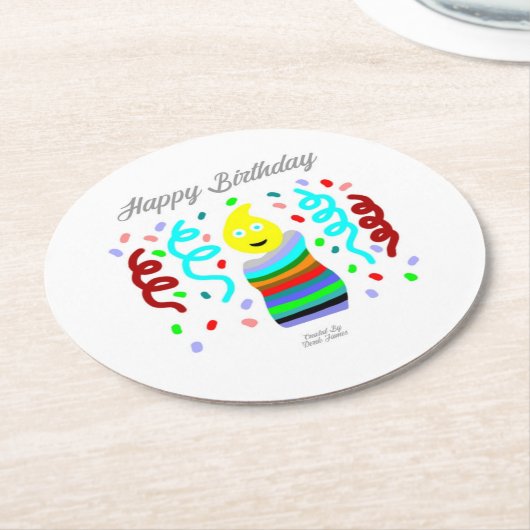 Birthday Candle Greetings Round Paper Coaster ラウンドペーパーコースター (アングル)