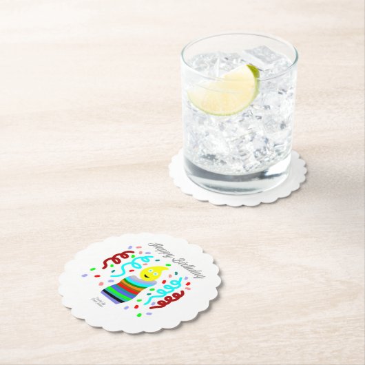 Birthday Candle Greetings Round Scalloped Coaster ペーパーコースター (インサイチュ)