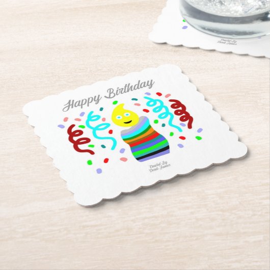 Birthday Candle Greetings Square Scalloped Coaster ペーパーコースター (アングル)