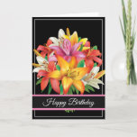 Birthday Card カード<br><div class="desc">Birthday card shown with a black background and a pretty lily bouquet. 
Customize this card or buy as is. Card has a special message inside.</div>