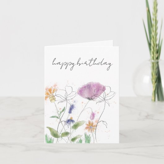 Birthday Card | 水彩花柄 サンキューカード (正面)