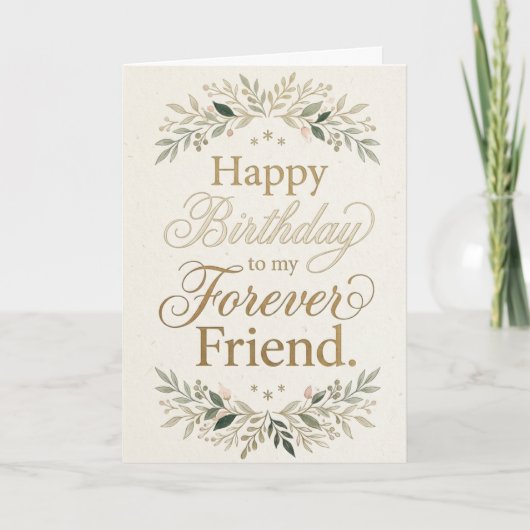 Birthday Card Best Friends Typography Floral カード (正面)