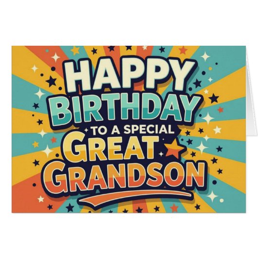 Birthday Card for Great Grandson Bold Retro Style (正面横)